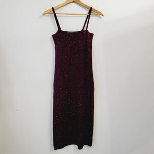 Linda Allard Ellen Tracy burgendy speckled 100%cashmere spaghetti strap dress